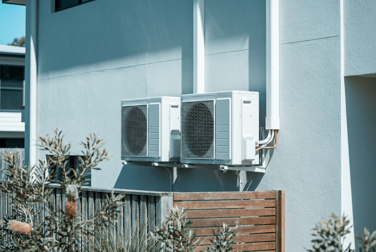 Neat outdoor air conditioning unit on a Sandgate bayside home