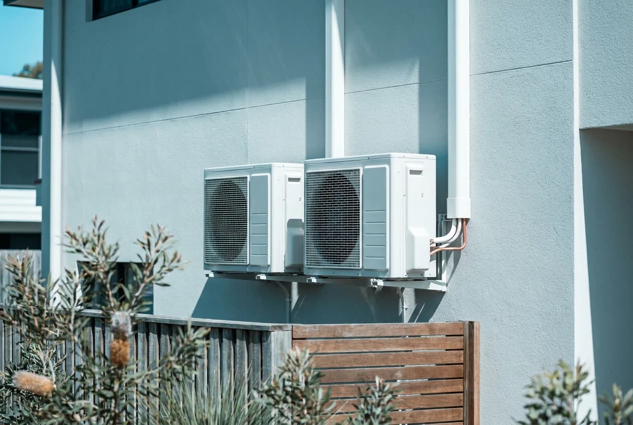 Outdoor air conditioning unit on a Scarborough seaside home