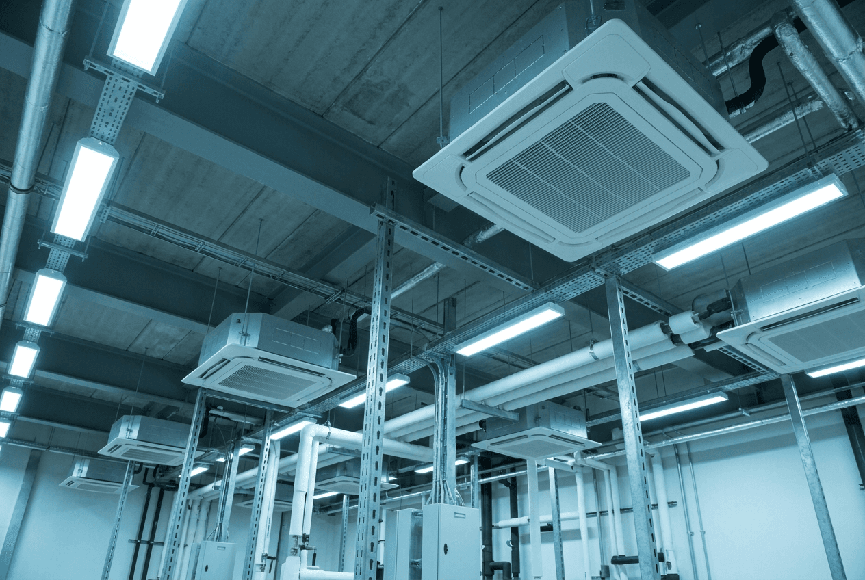 Commercial VRF air conditioning plant and indoor units