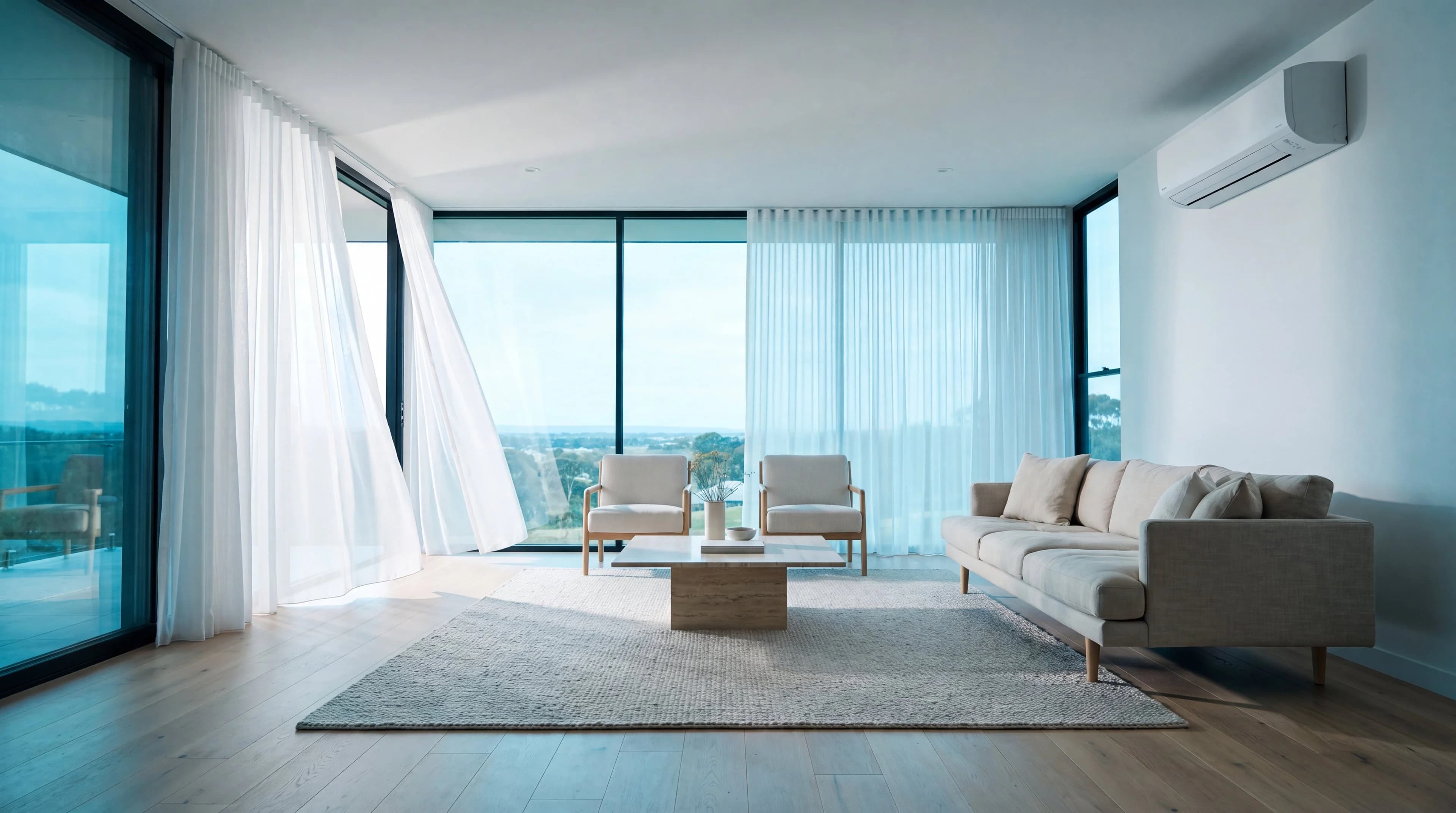Bright, airy modern Brisbane living space kept comfortable by Airspect air conditioning