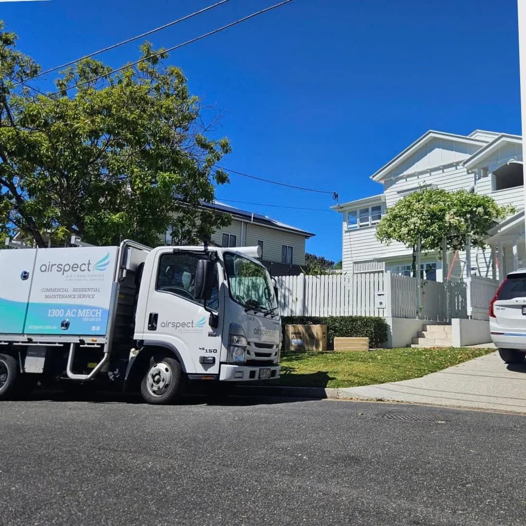 Airspect branded service truck outside a Brisbane home